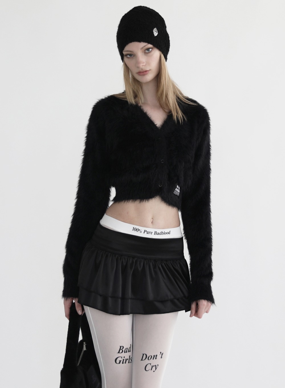 【BADBLOOD】 PURE MOHAIR CROP CARDIGAN : BLACK