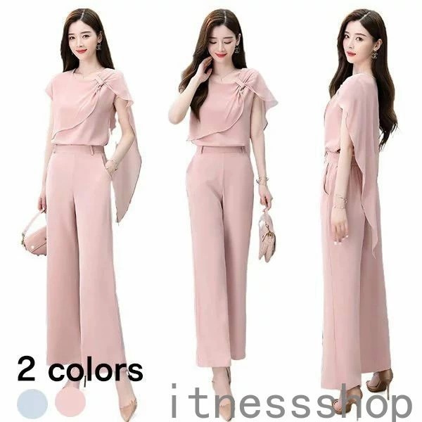 新品 ギフトセットアップ レディース 夏 ノースリーブ 30代 40代 シフォン トップス ワイドパンツ 上下セット きれいめ カジュアル オシャレ 2点セット 通勤 韓国 着痩せ ギフト