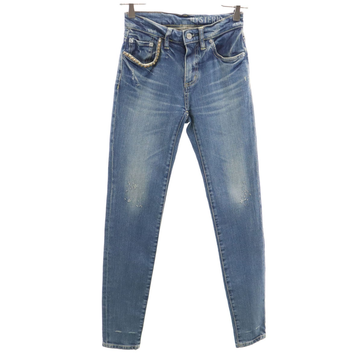 日本製 スキニーデニムパンツ W23 ウォッシュブルー ジーンズ レディース 古着
