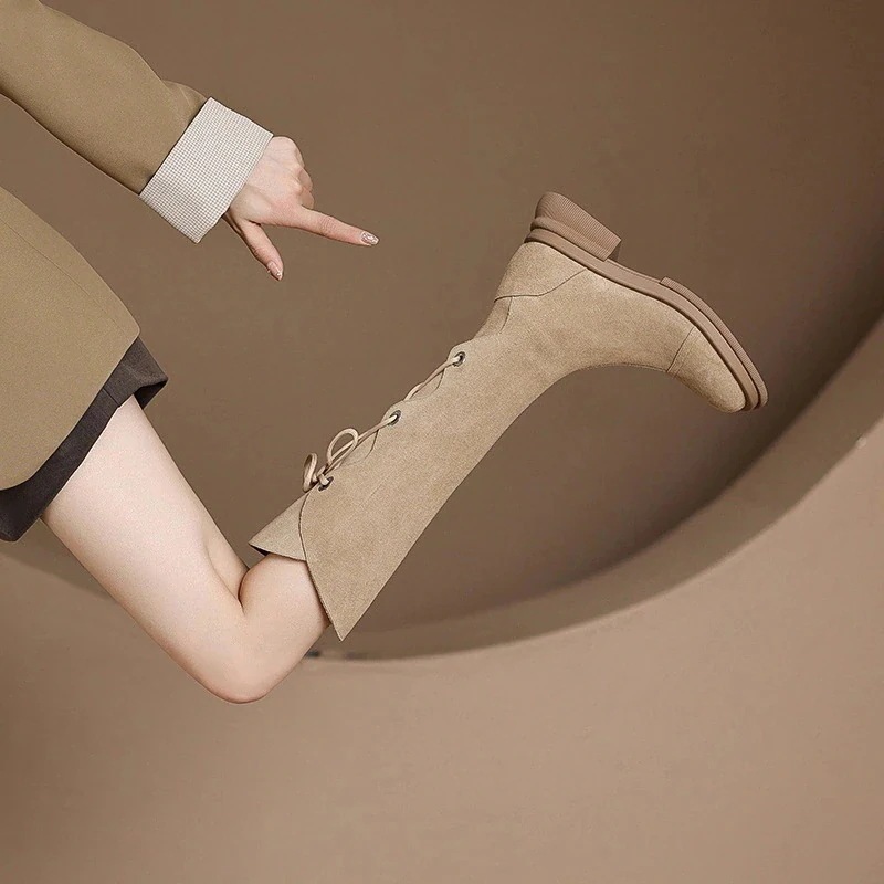 冬 防寒 加絨保暖靴スタイルア今週の割引は 25% オフですップ！スエード調靴 レディース ブーツ ギャザー冬靴 韓国版ロングナイト ブーツレディース ロングブーツが復活！ 福袋