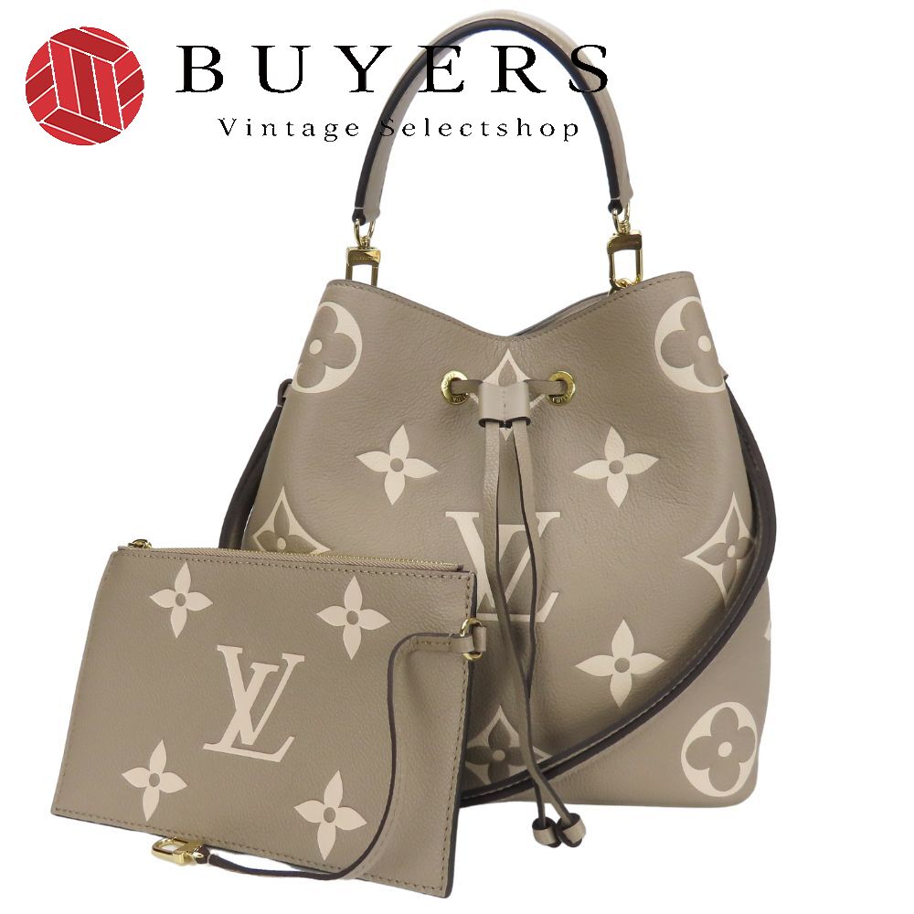 中古 ハンドバッグ ネオノエMM M45555 バイカラー モノグラムアンプラント トゥルトレール クレーム ゴールド金具 2WAY 肩掛け ポーチ付き ショルダー レディース 女性