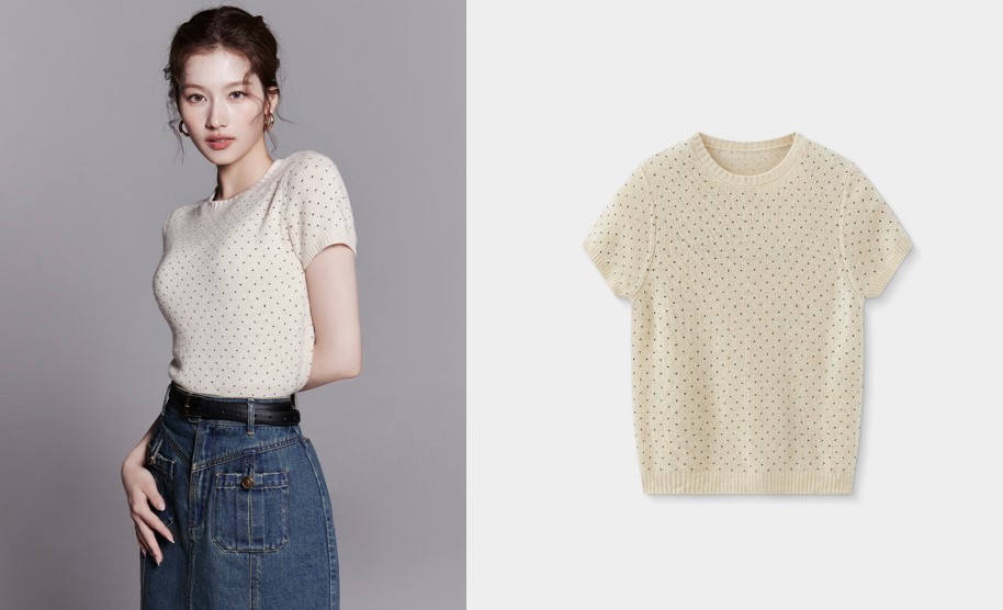 [TWICE SANA] RORI dot half knit_4COLOR