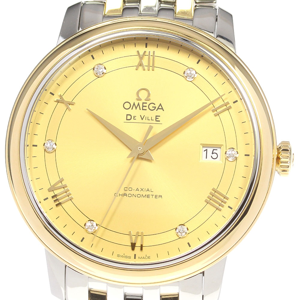 オメガ OMEGA 424.20.40.20.58.001 デビル プレステージ デイト 6Pダイヤモンド 自動巻き メンズ 美品 箱・保証書付き_816996【中古】