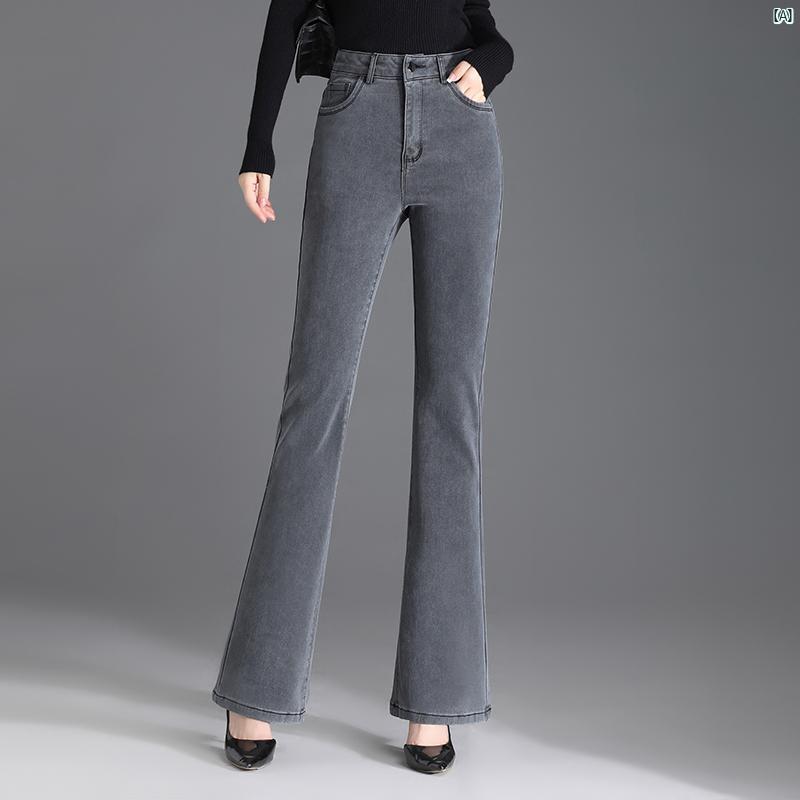 グレー ブーツ カット ジーンズ レディース ズボン 秋 スリム ハイウエスト ベルボトム 7,997円