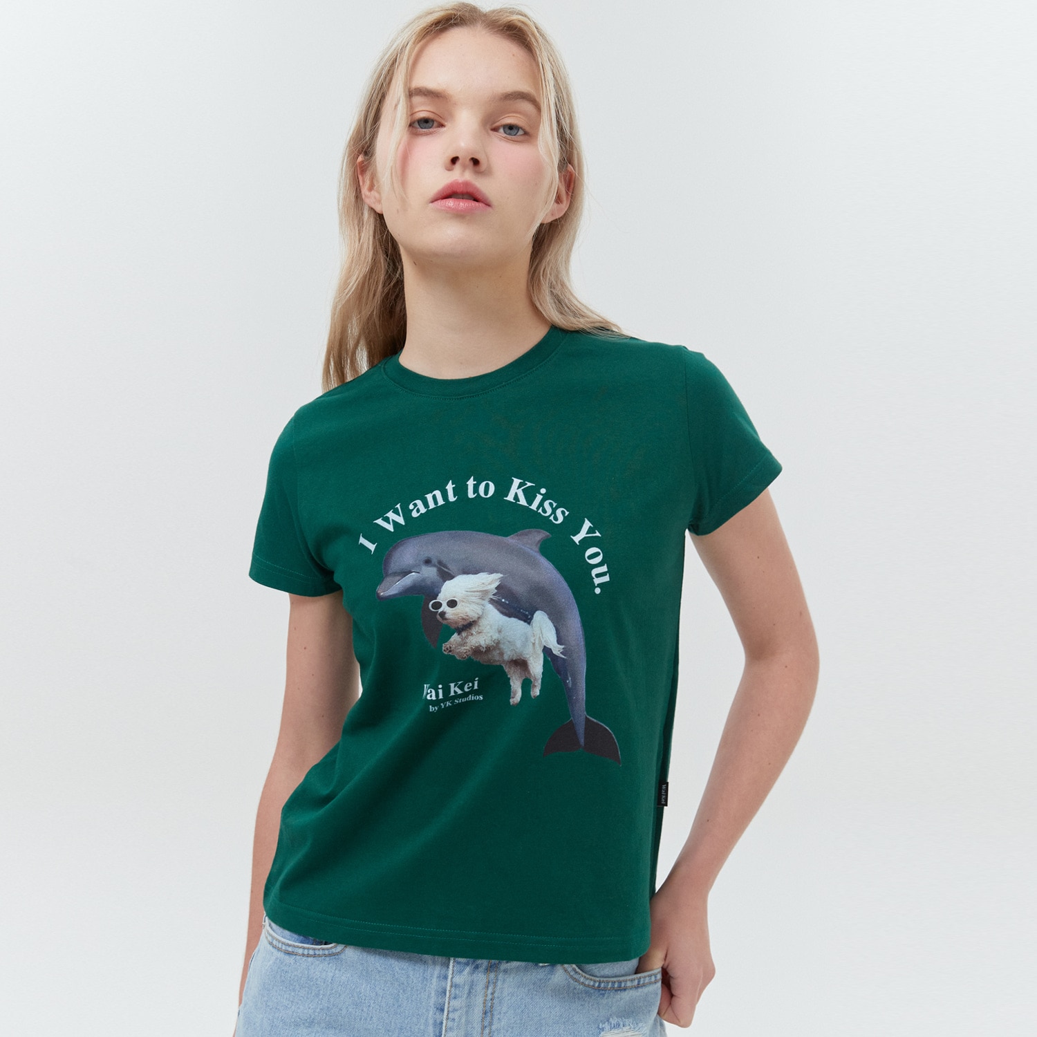 Puppy dolphin jumping half sleeve tshirt GREEN wom