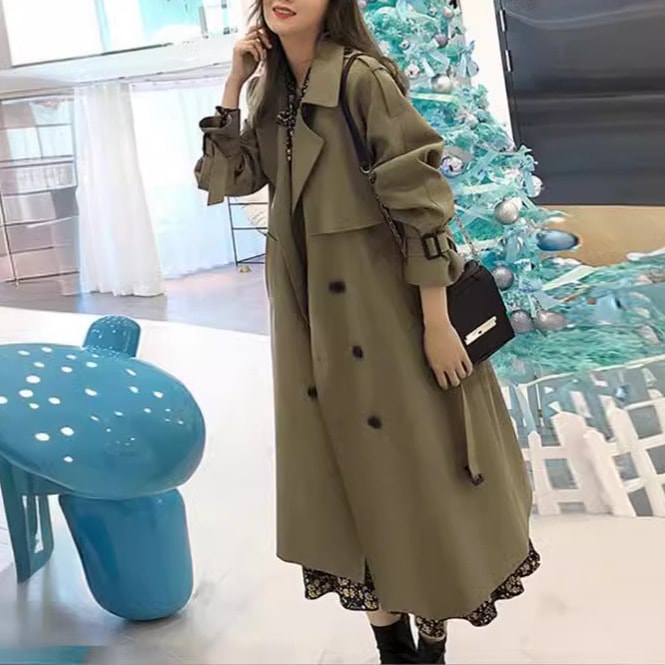 カーキトレンチコートレディースミドル丈英国風秋新作2025小さい韓国版ゆったりコートジャケットトレンド