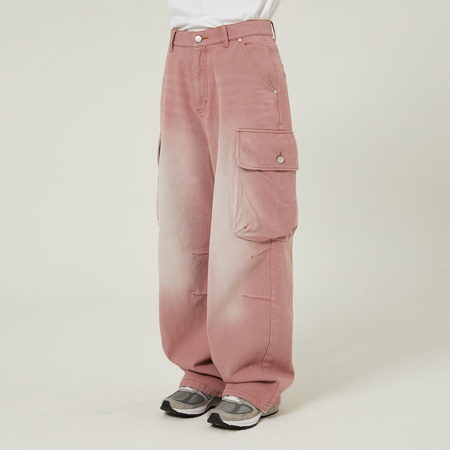 Parachute cargo washed denim pants DUST PINK