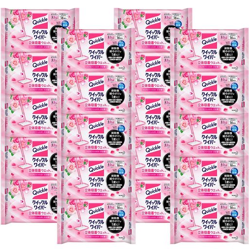 クイックル 【ケース販売】ワイパー フロア用掃除道具 立体吸着ウエットシート ローズの香り 16枚 ×20個