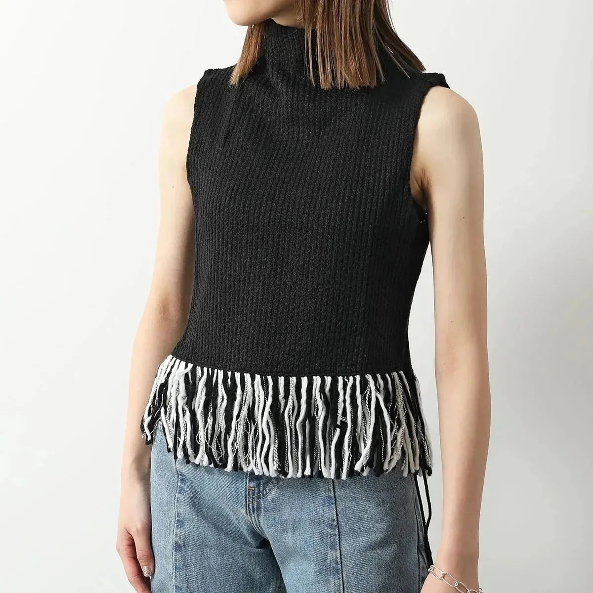 【訳あり-XSのみ】GHOSPELL ゴスペル ニット Kendra Fringe Hem Top キッズ ガールズ フリンジ セーター ベスト ノースリーブ