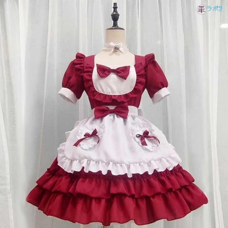 クリスマス メイド服 レデイース ワンピース かわいい リボン 蝶結び フリル ロリータ コスチューム クリスマスモチーフ衣装 Lolita フルセット コスプレ 仮装舞