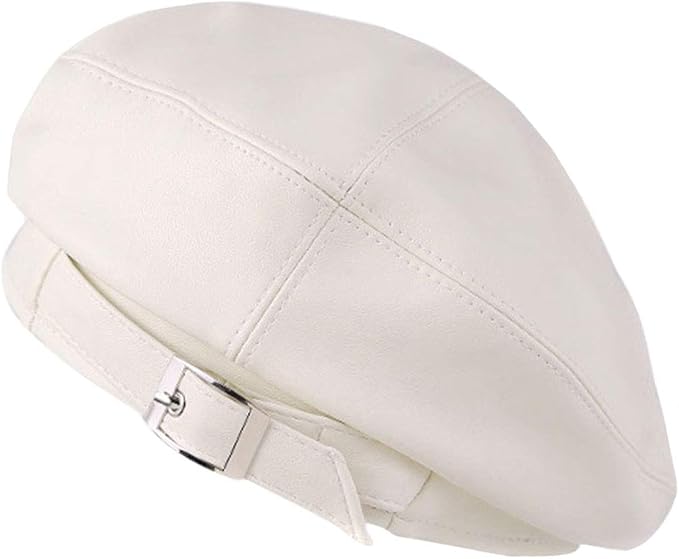 フェイクレザー ソリッド ミリタリー ベレー帽 レディース レトロスタイル ブリティッシュビーニー帽 キャップ US サイズ: One Size カラー: ホワイト