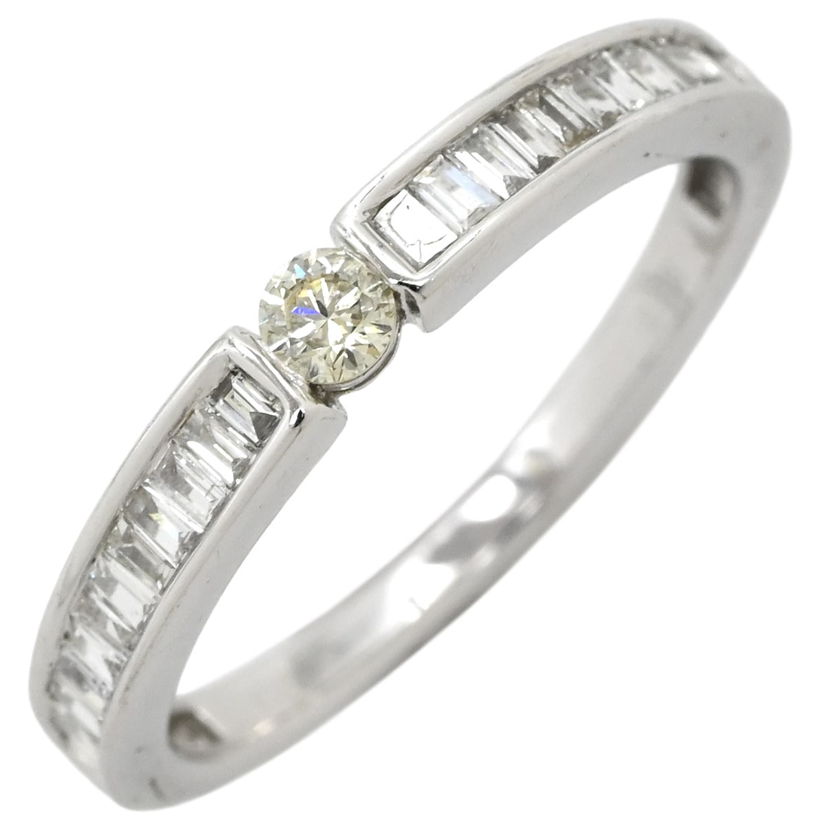 リング 指輪 ダイヤリング ホワイトゴールド 一文字 ダイヤモンド 13号【中古】