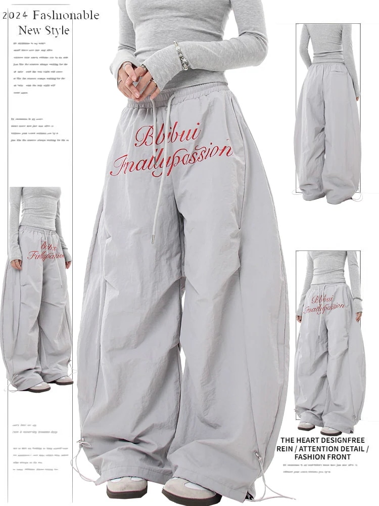 2025春夏 ウエストゴム ハイウエストカーゴパンツ ボトムスK-PP 衣装 パンツベイカーパンツストレートゆったりルーズ 韓国カジュアルスポーティーメンズライクレディースファッション