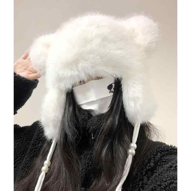 耳隠れる帽子 レディース 冬 くま耳 大人 秋 厚手 防寒 保温 かわいい 被り物 アウトドア コスプレ お出かけ 黒 白 茶