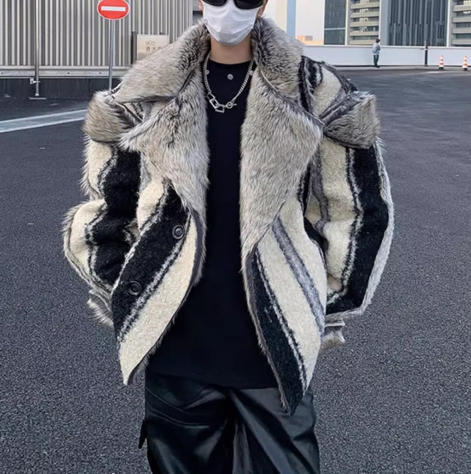 2024秋冬新品韓国ファッション中綿アウター メンズファッションファージャケット 防寒 暖かい 人工ファーPC04