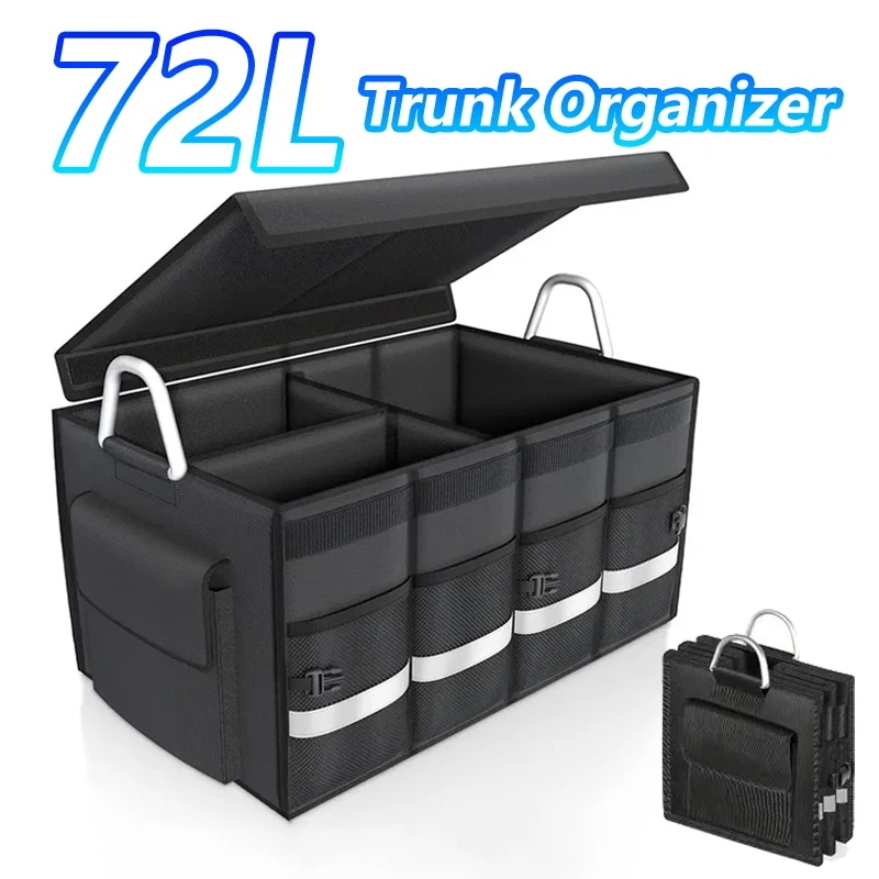 大型72L ヘビーデュートランクオーガナイザー 大容量折りたたみ収納ボックス 高密度オックスフォード生地 防水カーオーガナイザー 輸入品