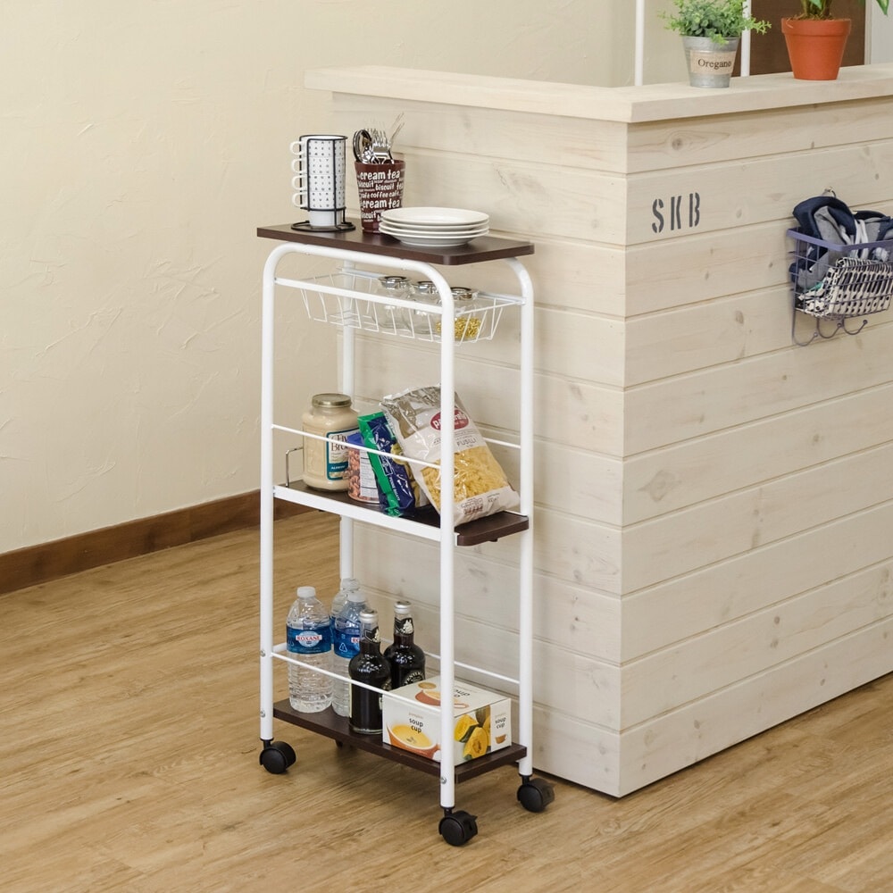 ワゴン キッチンワゴン キャスター付き キャスター付きワゴン スリム スリムワゴン スチールワゴン 3段 キャスター付き収納 キッチンラック 収納ワゴン 隙間収納 5,636円