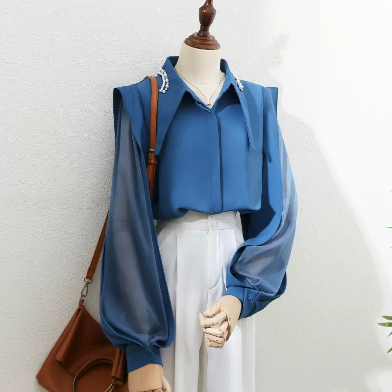 今っぽシアーシャツ春春冬先取りブラウス今っぽシアーシャツ 韓国ファッション気質ドレープ半透明長 4,800円