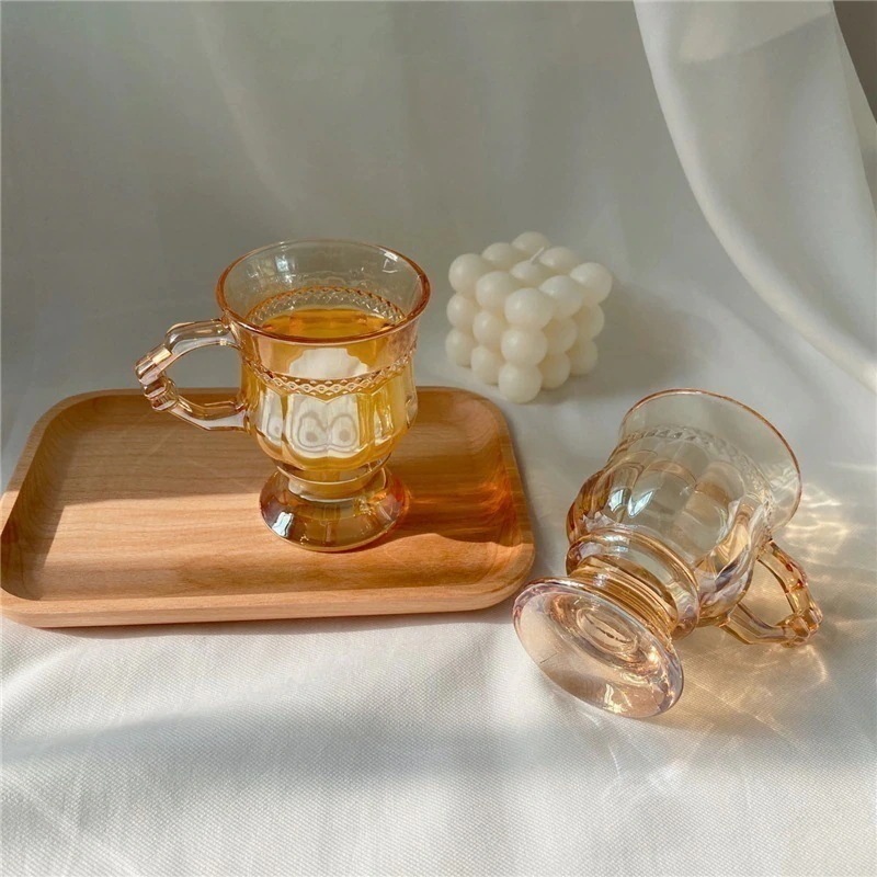韓国透明ガラスワイングラス赤ワイングラスドリンクカップレトロ琥珀色コーヒーカップ