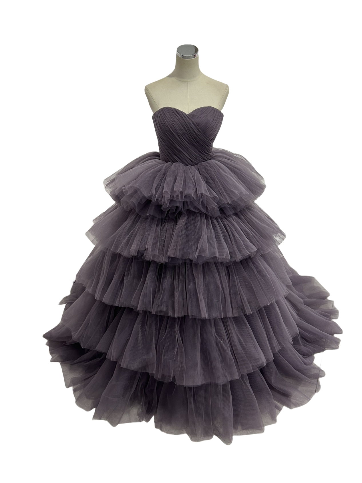 豪華！ カラードレス パープル ベアトップ プリーツスカート ふわふわドレス 韓国風ドレス 派手な