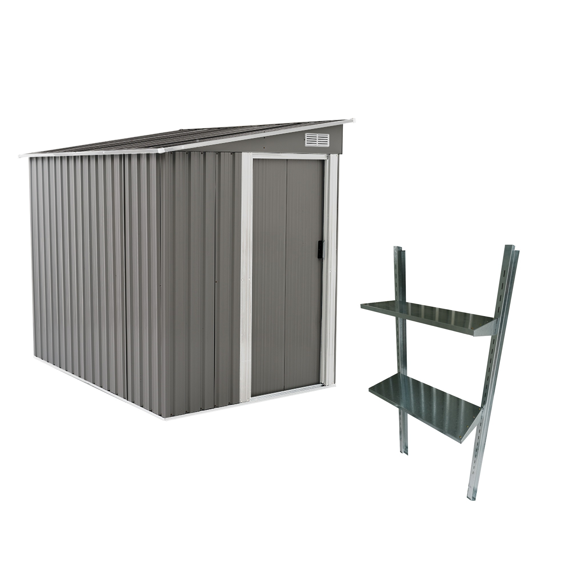 1862【可動棚付き】物置 屋外 スチール 倉庫 戸外収納庫 幅153*奥行き206*高181 可動棚付き 物置き おしゃれ 大型 収納庫 屋外物置 防さび ベランダ 防水 ドア 引戸 スチール物置