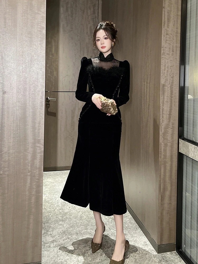 卒業式 ベルベット 結婚式 誕生日 秋 大人 チュールドッキング ウェディング 二次会 同窓会 キャバ 披露宴 ドレス パーティー ロングワンピース 演奏会