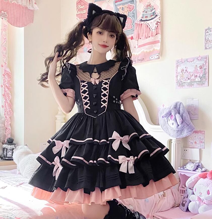 112【新作登場 最安値】 ロリータ ドレス中袖ワンピース　 ゴスロリ コスプレ メイド服 コスチューム 文化祭 学園祭 衣装 仮装 ハロウィン おすすめ 可愛い ドレス　日常　写真　舞台