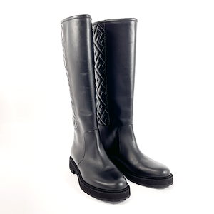 8U8036 21AW EMBOSSED FF MOTIF ロングブーツ ズッカ ブーツ ブラック レザー レディース