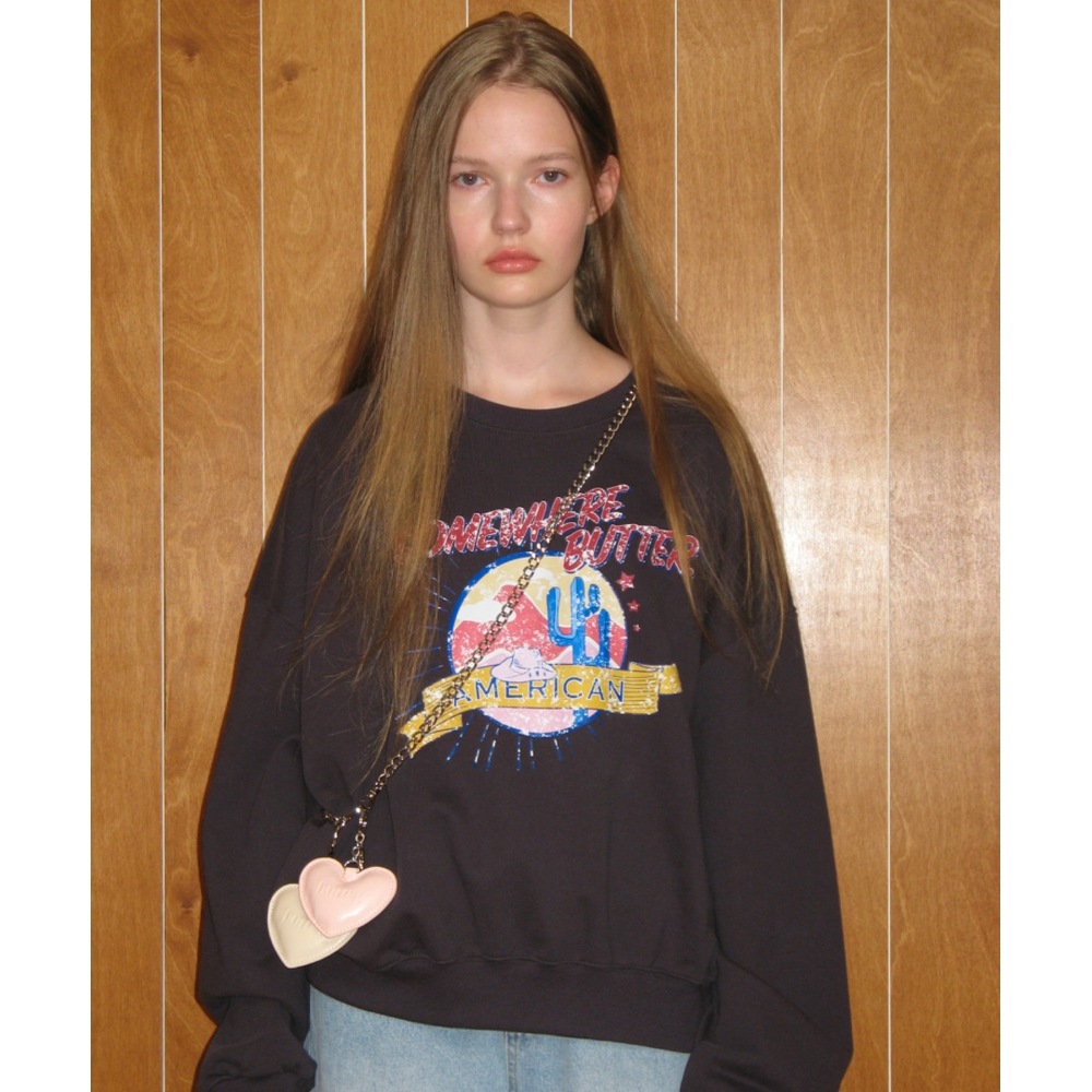 SOMEWHEREBUTTER ビリー ヴィンテージ グラフィック スウェットシャツ - チャコール