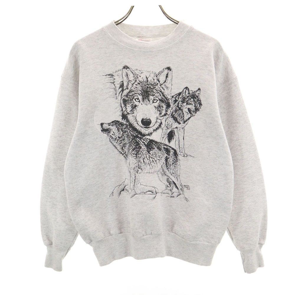 90s オールド 長袖 スウェット S グレー 裏起毛 メンズ