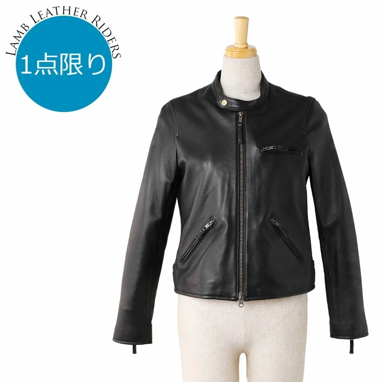 【1点限り】ラムライダースジャケットシングルナッパ加工レディースブラックML(4