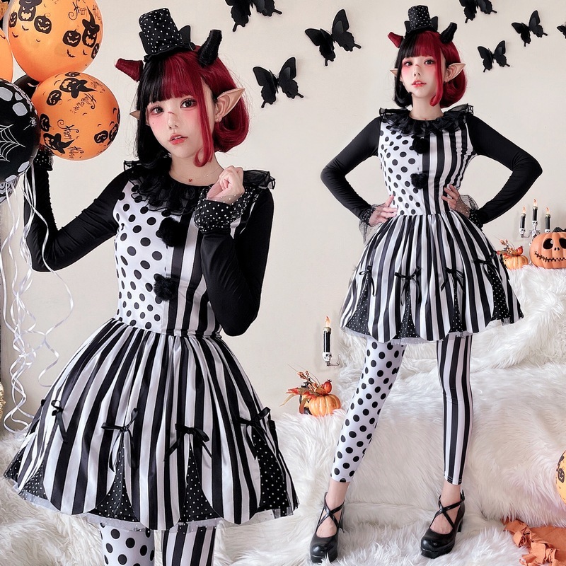 ハロウィンコスチューム ホラー サーカス ゴースト 人形 ピエロ コス ステージパフォーマンスコスチューム レディース ドレス