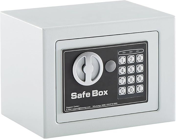 金庫 小型 家庭用 電子テンキー式 ミニ 日本製 safe 簡易 壁付け対応 保险箱 保险柜ホテル金庫 防犯金庫 子供用・学生用 店舗用 緊急キー2本( White-White)