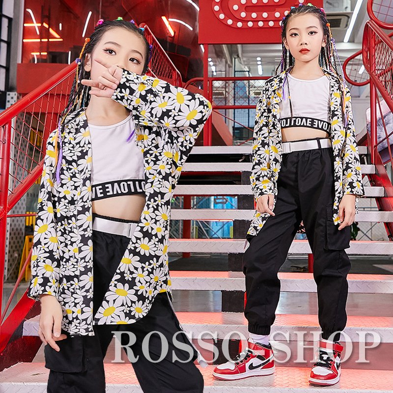 韓国 ダンス黒パンツ ダンストップス シャツ 花柄 ガールズ ヒップホップ ダンス衣装 キッズ ジャズダンス 体操服 応援団 演出服 ステージ衣装 ダンス 予約 Www Quartzhotel Mx