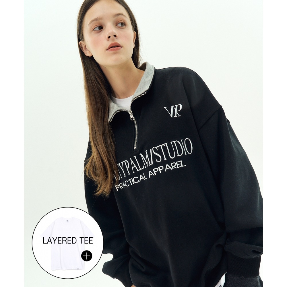 NASTY PALM NPスタジオロゴハーフジップブラック