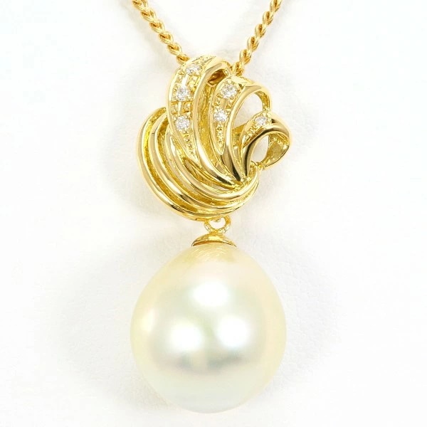 K18 18金 YG ネックレス 南洋真珠 ダイヤ 0.05 カード鑑別書 中古