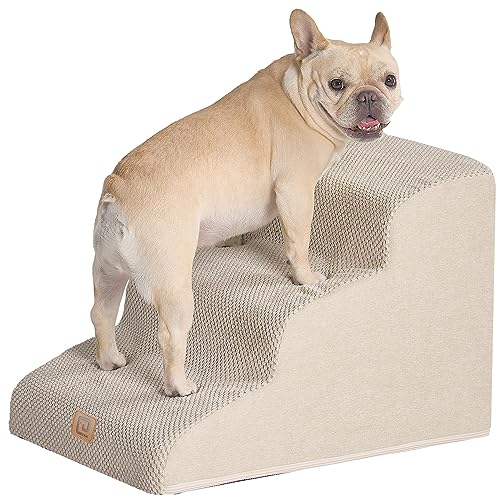 EHEYCIGA 犬階段 3段 ベージュ ドッグステップ ペット階段 滑り止め付き 洗える カバー取