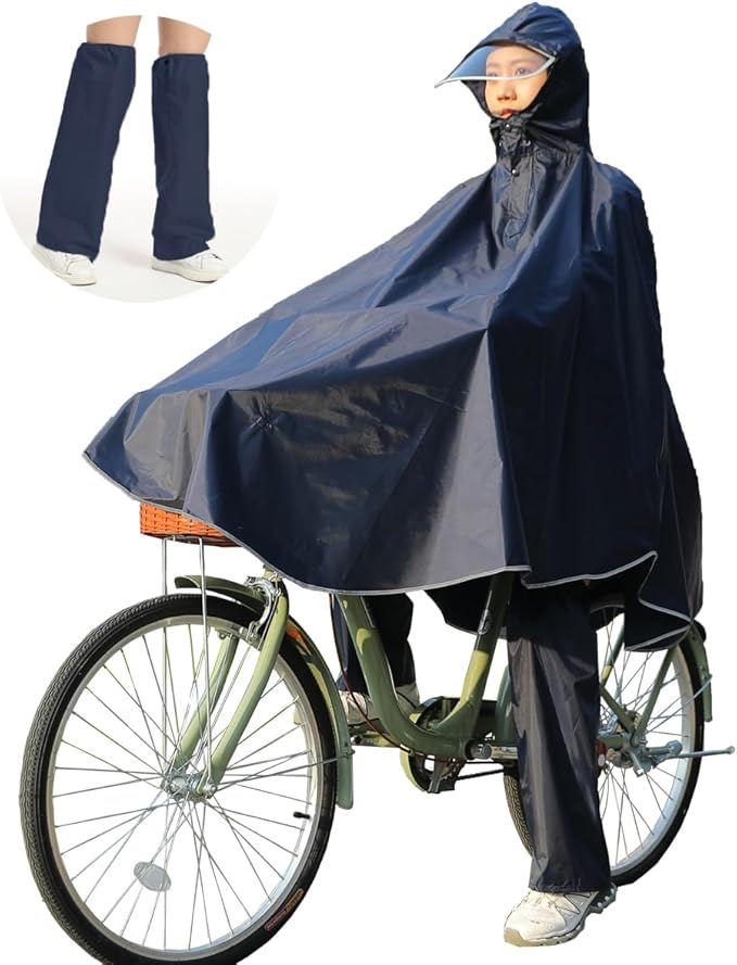 レインコート レインポンチョ レッグカバー付き メンズ レディース 自転車 バイク 長いポンチョユニセックス男女兼用 通学 通勤 保育園 幼稚園の送迎や アウトドア キャンプ 防災 収納袋付きフリー