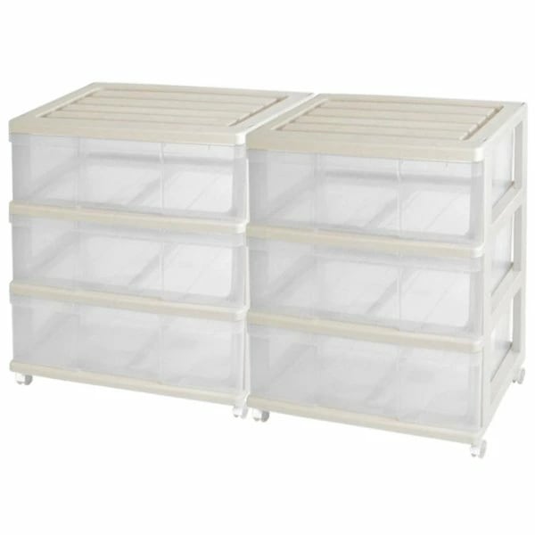 収納ケース プラスチック 引き出し ワイド 3段 2個組 幅60 おしゃれ ベージュ／クリア