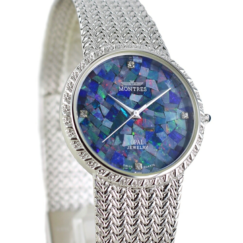 モントレス 腕時計 手表 メンズ レディース 天然石 オパール 文字盤 青 シルバー ブレスレット 時計 大人 エレガント 彼氏 夫 父親 祖父 叔父 お祝い 結婚式 誕生日 記念日プレゼント ポイン