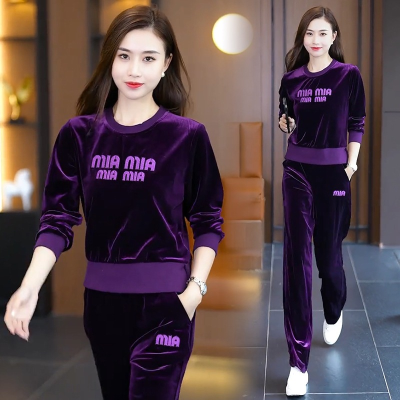 カナリアカジュアルスポーツスーツ女性春秋2024新型小柄ファッション洋気減齢衛衣2点セット 5,200円