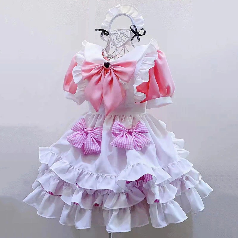 姫風 メイド服 ピンク+白 スウィート ワンピース