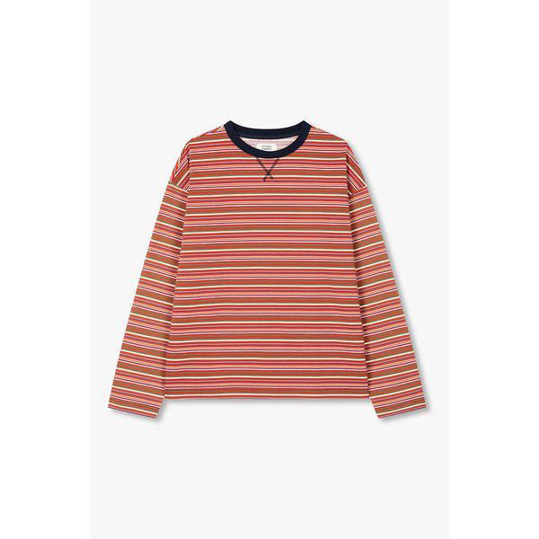 レッドマルチストライプ長袖Tシャツ9105322103061