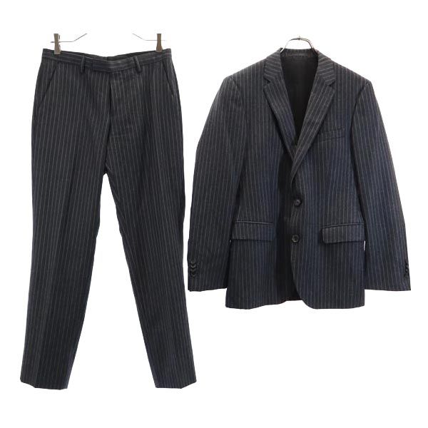 ウール ストライプ柄 スーツ 上下セットアップ 34R グレー系 ジャケット ロングパンツ メンズ