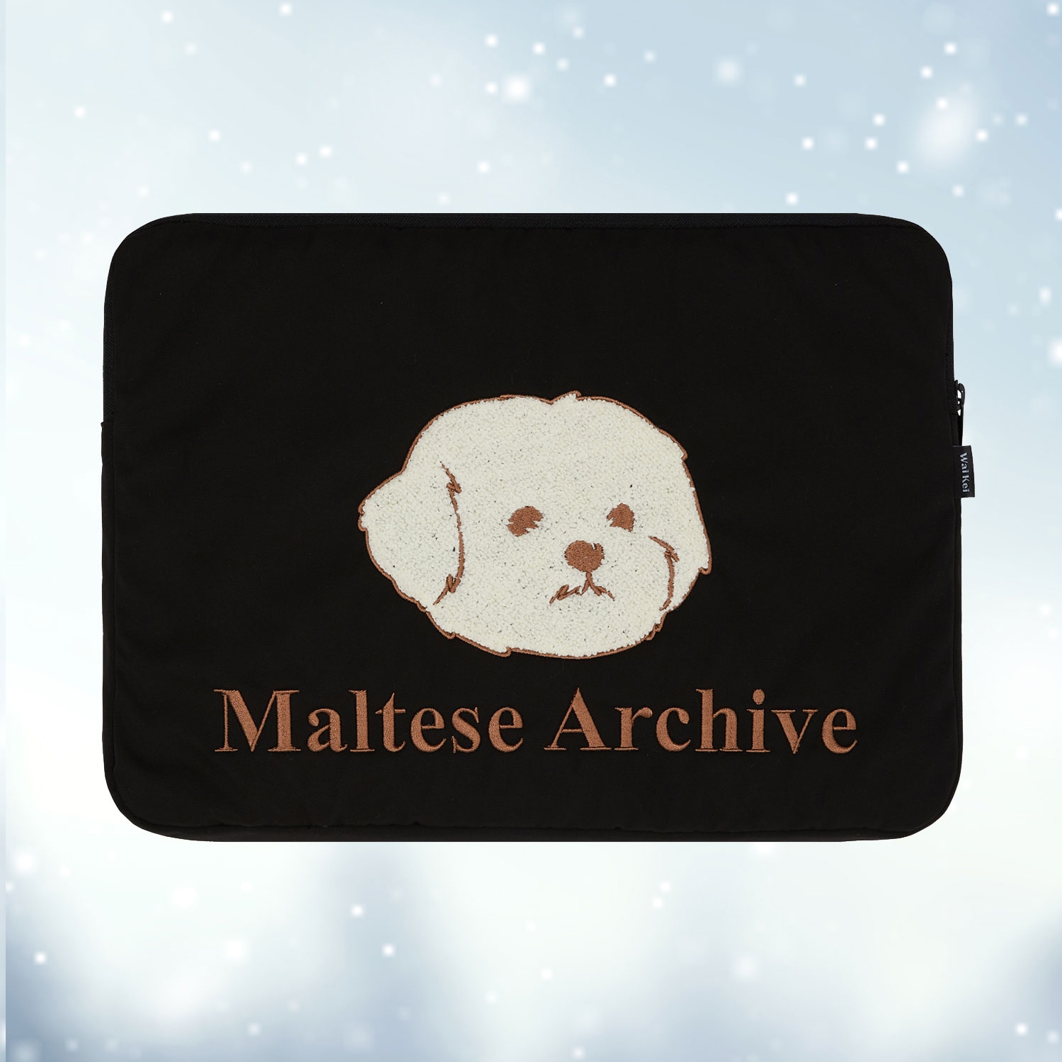 Maltese applique laptop pouch BLACK