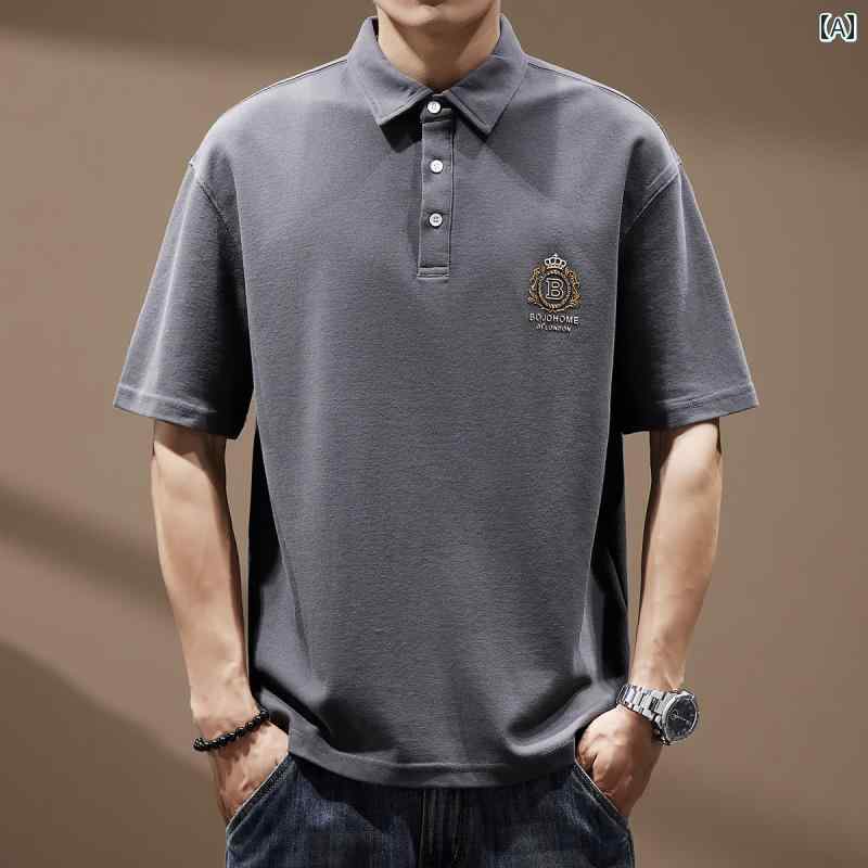 ポロシャツ ハイエンド 高級感 半袖 Tシャツ メンズ 夏 アメリカン レトロ トップス 都会的 綿 レジャー カジュアル 無地 シンプル 男性用