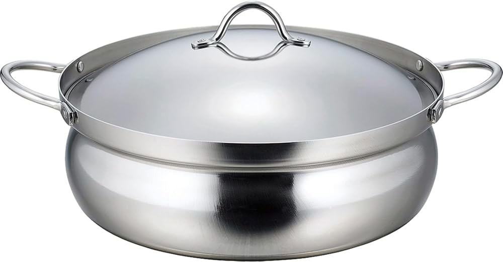 下村企販 卓上鍋 26cm 三層鋼 【日本製】 IH・ガス火対応 食洗機対応 3~4人用 割れにくい 軽量 熱伝導率がいい アルミ芯 ステンレス フタ付き 土鍋 燕三条 45891