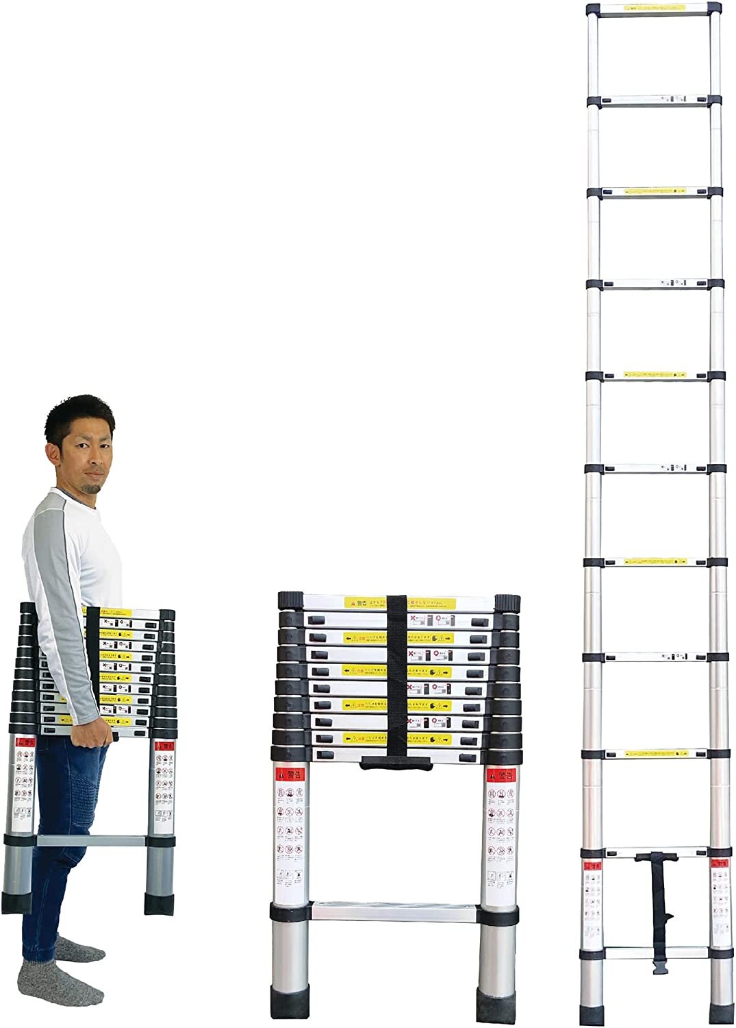 はしご 伸縮 3.2m ONE STEP 伸縮はしご 耐荷重150kg スライド式 折り畳み 安全ロック コンパクト 持ち運び容易 屋内 屋外 アルミ梯子 多機能