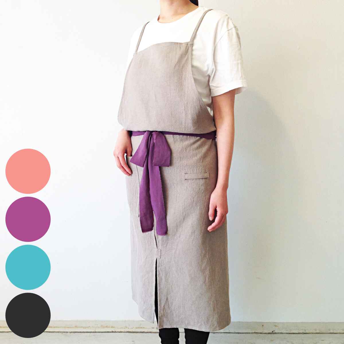 エプロン 無地 REMUST リネン リマスト 日本製 ポケット付き ループ付き キッチンエプロン 台所エプロン おしゃれ レディース 女性用 大人用 シンプル 前掛け キッチン用品
