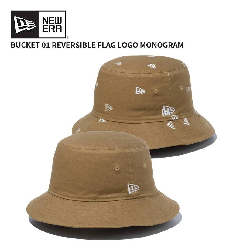 ニューエラ バケットハット バケハ NEW ERA バケット01 リバーシブル Reversible Bucket カーキ フラッグロゴ モノグラム 帽子 日よけ